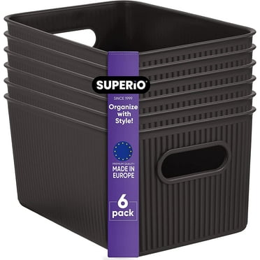 Superio Ribbed Plastic Storage Basket Organizer (6 Pack), Stackable Classic Closet Storage Bin for Shelf, Desk, Pantry- Store Toys, Clothes, Cosmetics, Stationary (Brown, 5 Liter)