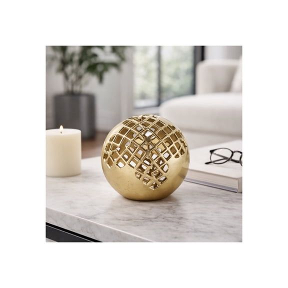 Contemporary Metal Mesh Orb for Home Decor - Ornaments for Bathroom, Living Room, and Office Room Decor - Decorative Sculptural Object for Shelf Display and Coffee Table Accent - 7", Gold