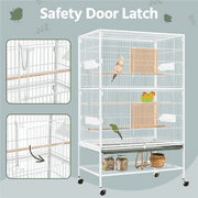 Yaheetech 52H Rolling Metal Bird Cage with 3 Perches & 4 Feeders & Extra Storage Shelf, White