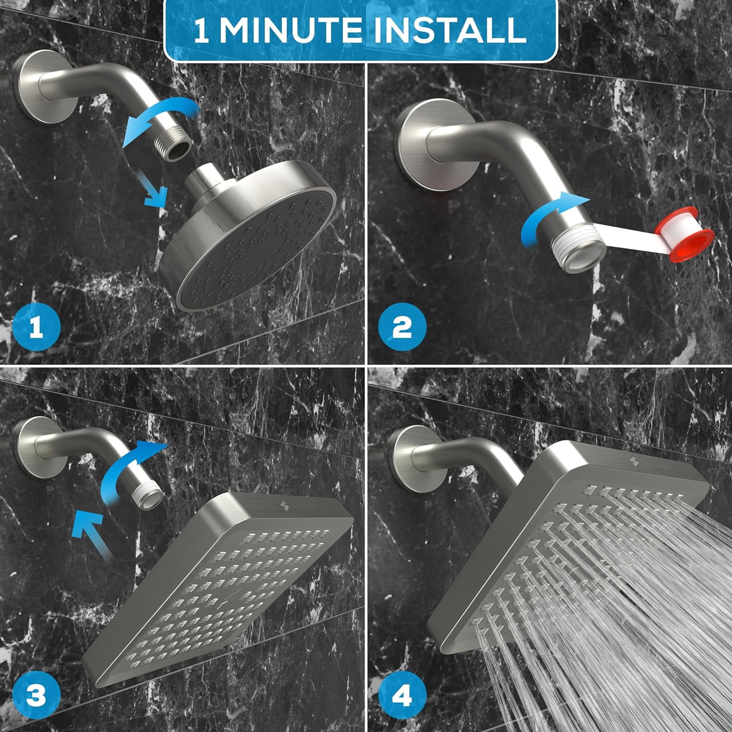 SparkPod High Pressure Rainfall Shower Head, Easy Install, Energy Saving (6 inch Square, Brushed Nickel)