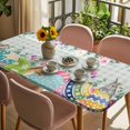 thumbnail image 3 of Vintage Easter Table Cloths for 6 Foot Rectangle Tables, Colorful Floral Eggs Bunny Blue Plaid Rustic Patio Waterproof Elastic Fitted Tablecloths, Washable Rectangular Table Cover for Camping, 3 of 8