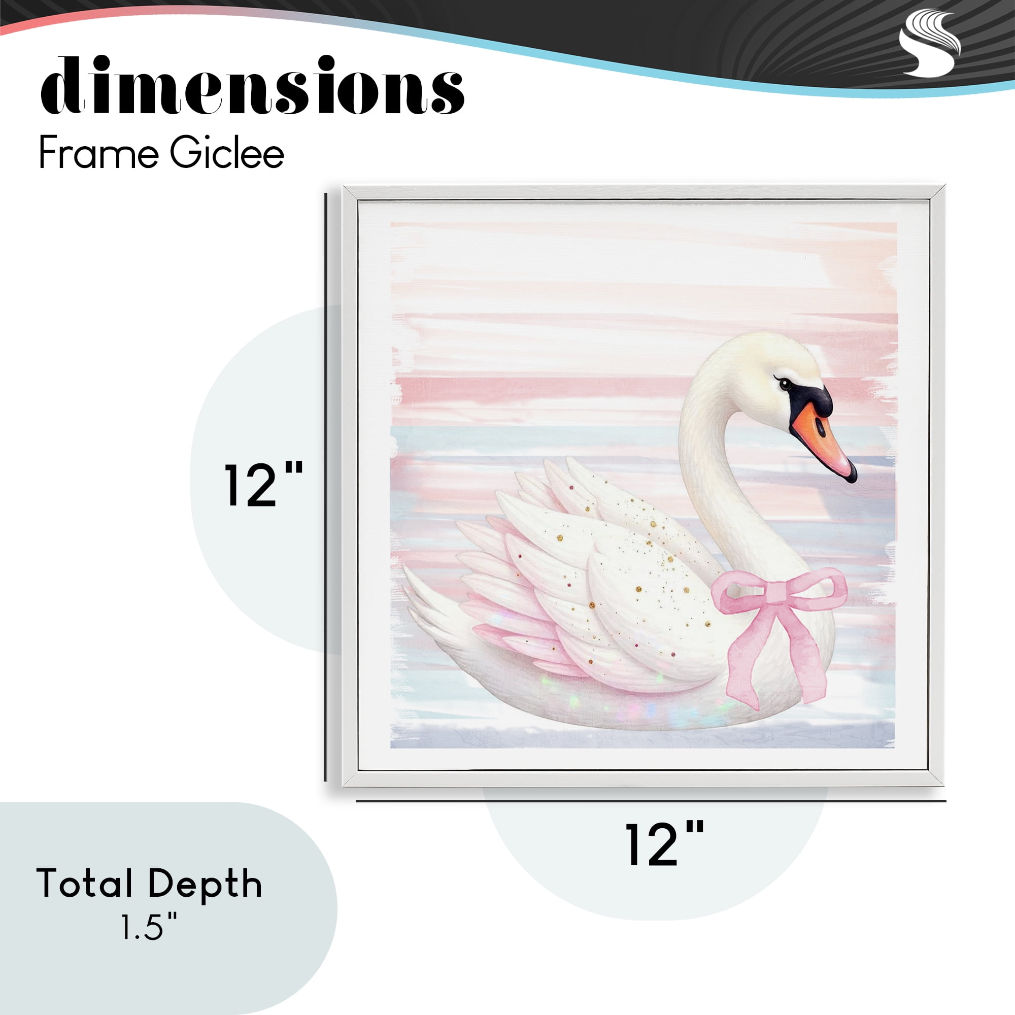 Pink Swan with Ribbon White Framed Giclee Art, design by Kim Allen