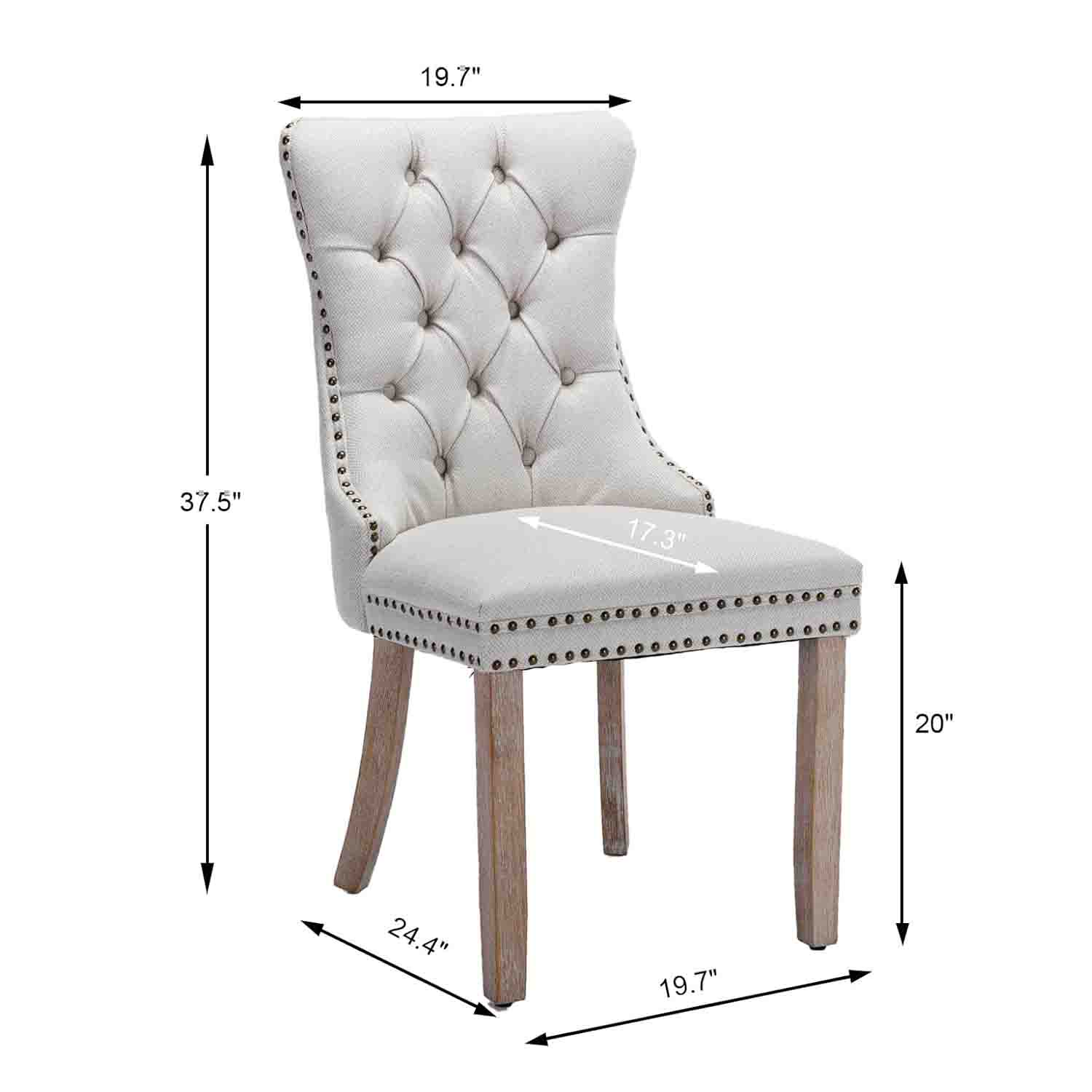 Gewnee Linen Fabric Upholstered Dining Chairs Set of 2 with Rubber Wood Legs,Beige