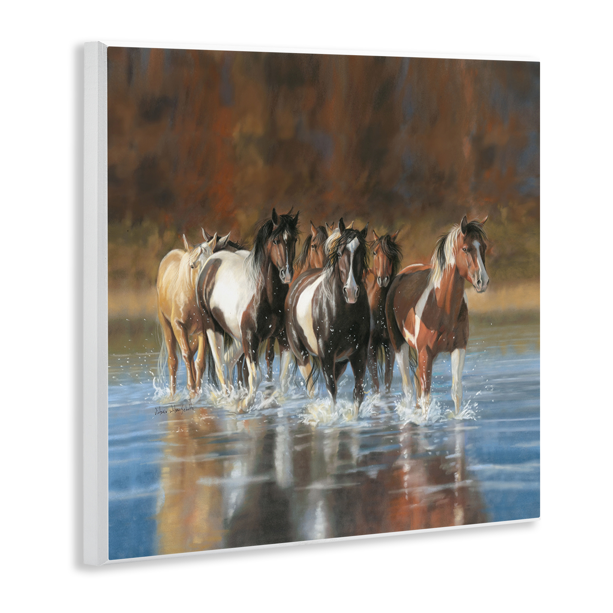 Stupell Industries River & Horses Scenery Animals & Insects Painting Unframed Art Print Wall Art, 12 x 12