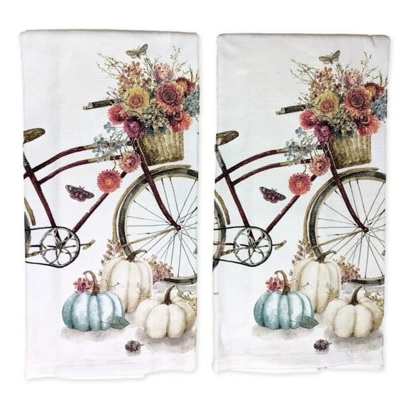 Set of 2 Nature's Splendor FALL BICYCLE Terry Kitchen Towels by Kay Dee Designs
