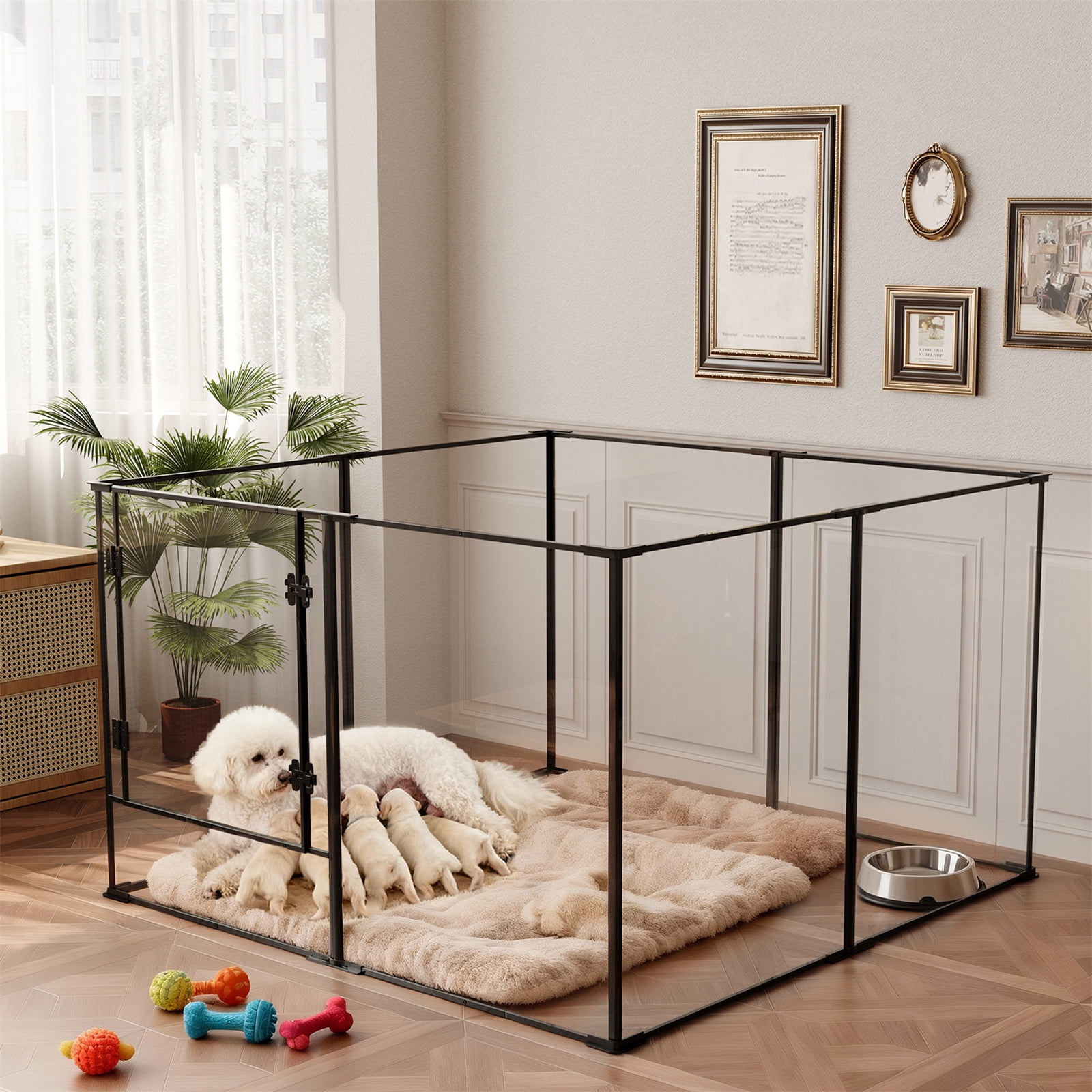 BingoPaw Acrylic Dog Playpen Fence Pet Clear Exercise Play Pen Whelping Box for Small Medium Large Dogs