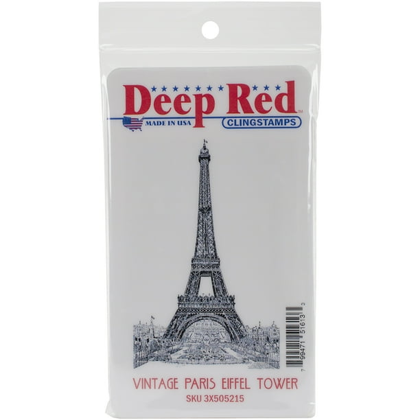 Deep Red Accrocher Timbre 2" X 3"-Vintage Paris Eiffel Tour