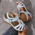 thumbnail image 4 of Wedges Heels for Women Peep Toe Cutout T-strap Sandals Summer Casual Vacation Beach Shoes Comfortable Orthopedic Walking Shoes Adjustable Buckle Strap Sky Blue Size 8.5, 4 of 6