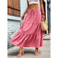 thumbnail image 6 of Women Solid High Waist Tiered Pleated A-Line Maxi Cake Skirt Pink M, 6 of 7