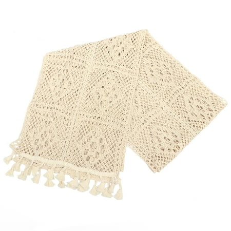 

HEMOTON American Style Vintage Court Table Runner Lace Crochet Hollow Cotton Tassel Placemat Table Cover
