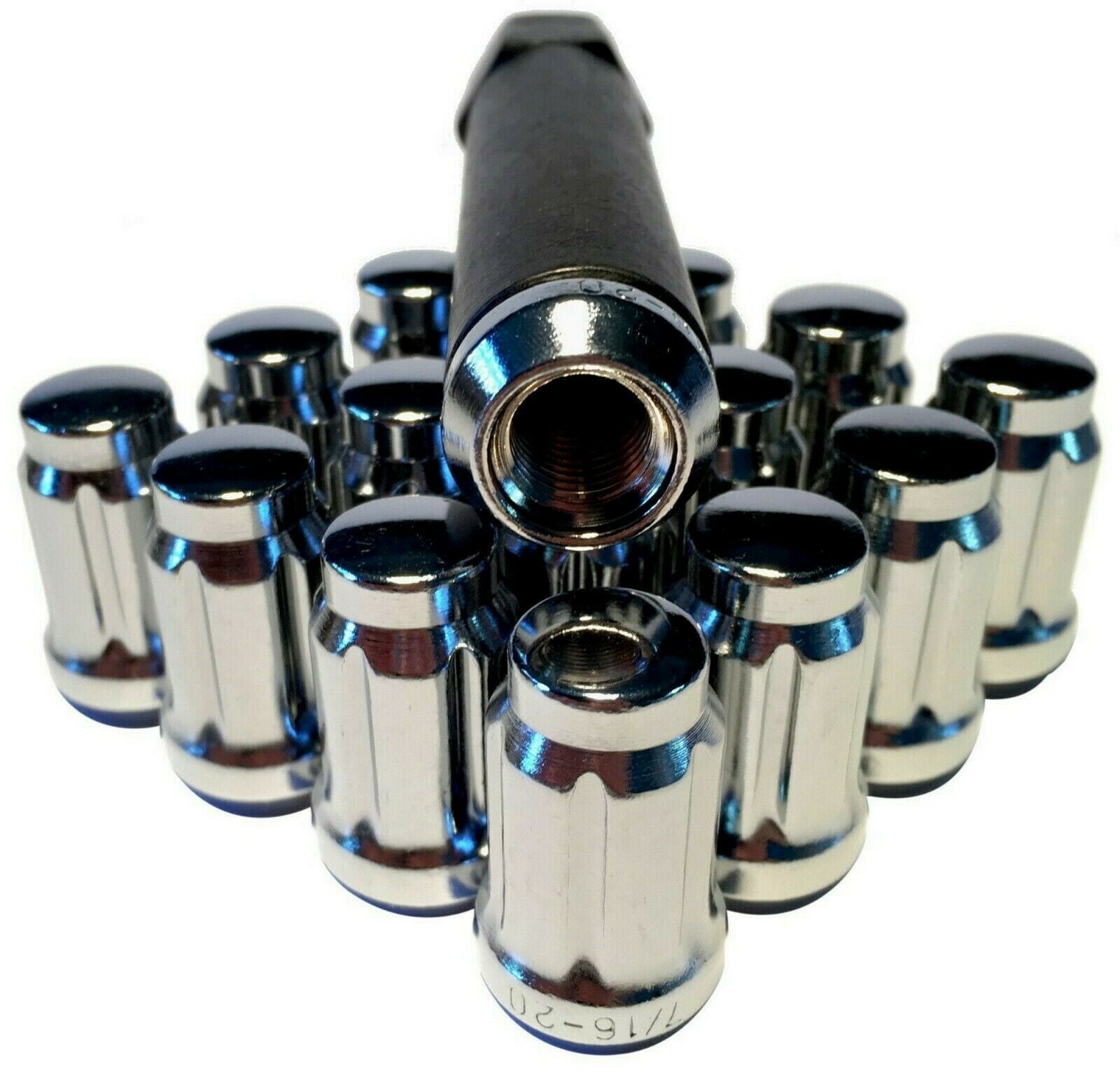 16 Chrome 6 Spline Wheel Locks 7/16 Drive Tuner Wheel Lug Nuts 7/16"20