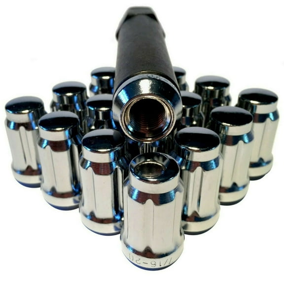 16 Chrome 6 Spline Wheel Locks 7/16 Drive Tuner Wheel Lug Nuts 7/16"-20 With Key