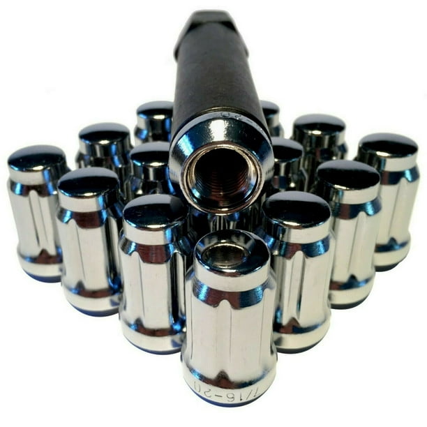 16 Chrome 6 Spline Wheel Locks 7/16 Drive Tuner Wheel Lug Nuts 7/16"20