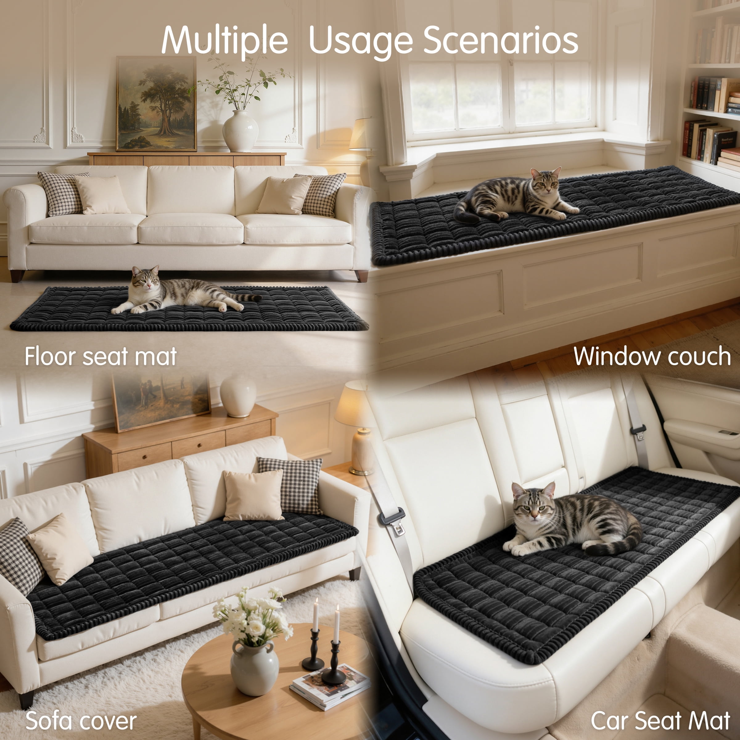Subrtex Soft Couch Cover for Dogs, Washable Pet Friendly Couch Covers , Non Slip and Thick Sofa Slipcover, Furniture Protector Mat Blanket for Pets(28x83,Black)