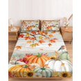 thumbnail image 2 of Twin XL Size Fitted Sheet Set - Fall Maple Leaf 2 Piece Bedding Sets 16" Deep Pocket Fitted Sheet with 1 Pillowcases, Thanksgiving Pumpkins Squirrel Green Wooden Brushed Microfiber Hotel Bed Sheets, 2 of 9
