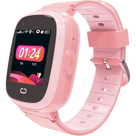 PTHTECHUS Kids Smartwatch with GPS 4G HD Touchscreen Watch with Phone GPS Tracker Real-Time Location SOS Video Call Voice Chat Camera Waterproof Android and iOS for Boys Girls Gift Pink