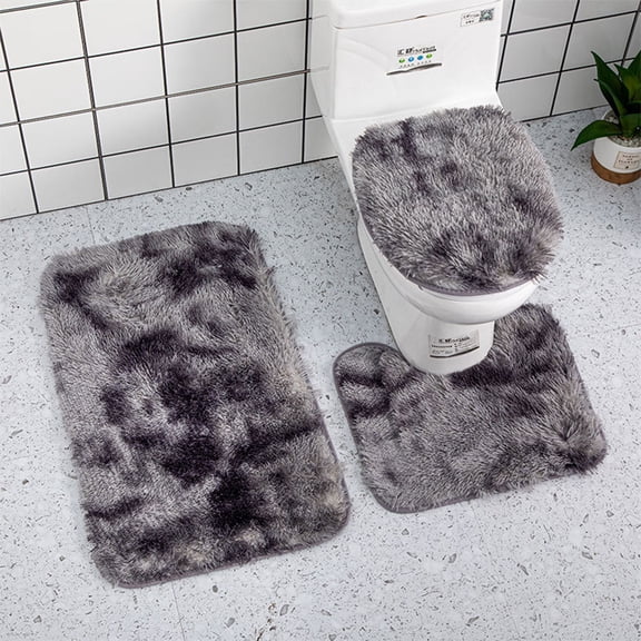 Bath Rug Set 3 Piece with Non-Slip Backing, Soft Absorbent Chenille Floor Mats for Shower Tub Sink, Quick-Dry Microfiber, Machine Washable, Solid Color Home Bath Decor