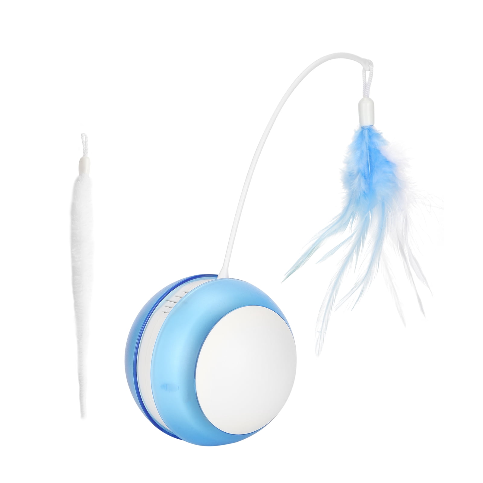 Yajisi Interactive Cat Toys USB Charging LED Tilting Sports Ball Self Rotating Cat Toys Chaser with Feather Fishing Rod Motion Activated Move Cat Ball Toys 11.81 inches / 30 cm