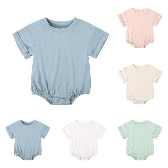 Bxsruta Baby Clothes, Child's Summer Jumpsuit Boys and Girls Baby Botton Short Sleeve Round Neck Cute Solid Shorts Rompers, Beige 6 Months