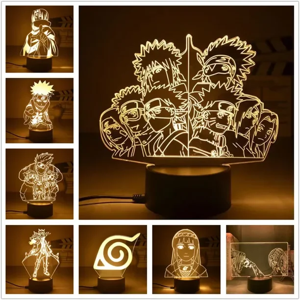 Luz de noche LED 3D de Anime Naruto para niños, figuras de Anime de juguete, modelo Uzumaki Kakashi, lámpara de mesita de noche para decoración de dormitorio, regalo de cumpleaños para niños