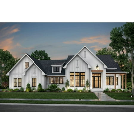 The House Designers: THD-4383 Builder-Ready Blueprints to Build a Split-Bedroom Modern Farmhouse Plan with Slab Foundation (5 Printed Sets)