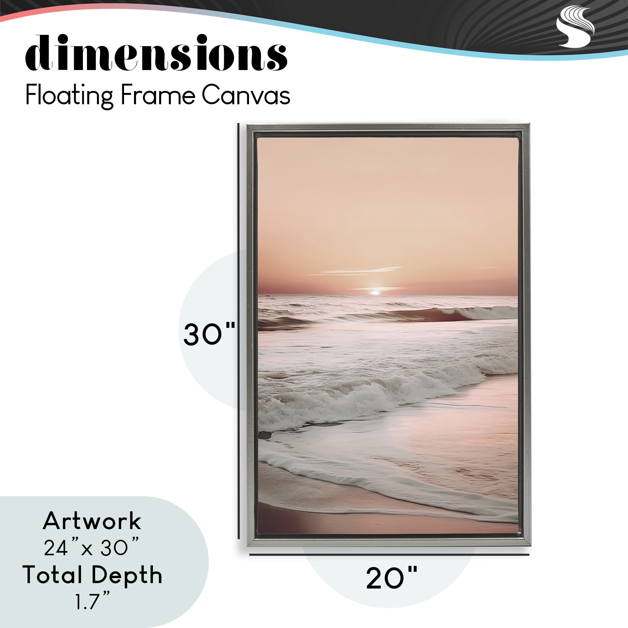 Apricot Beach View Gray Framed Floater Canvas Wall Art, design by Decent Exposures