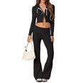 thumbnail image 1 of Christmas Women Y2k Knit 2 Piece Outfits Long Sleeve Zip Up Hooded Crop Sweater And Pants Tracksuit Lounge Set, 1 of 2