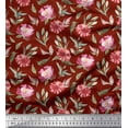 thumbnail image 1 of Soimoi Red Rayon Fabric Leaves & Peony Floral Print Fabric by Yard 56 Inch Wide, 1 of 3