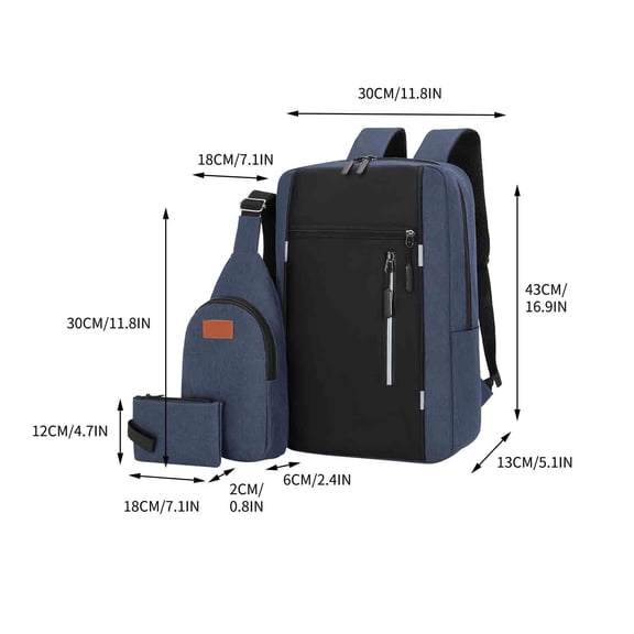 PPLoney Large Capacity USB Backpack Three Piece Set for School and Travel - Includes Backpack, Bag, and Tote - Comfortable Adjustable Shoulder Straps - Ideal for Men and Women
