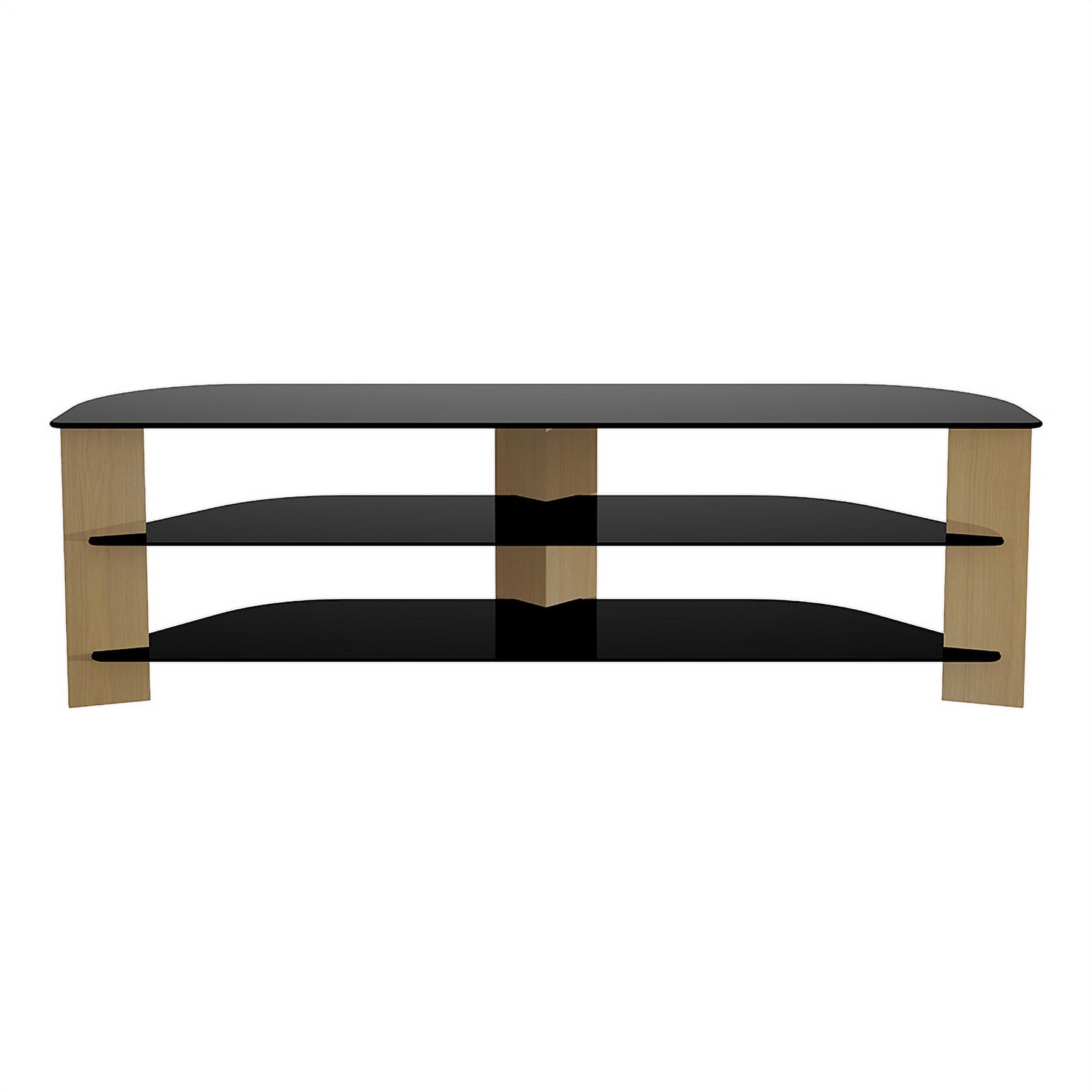 AVF FS1500VAROB-A Varano TV Stand with Light Oak Legs and Black Tempered Glass Shelves for many TVs up to 70 inch. For TVs with wide feet, please measure to assure fit on this stand. - image 2 of 5