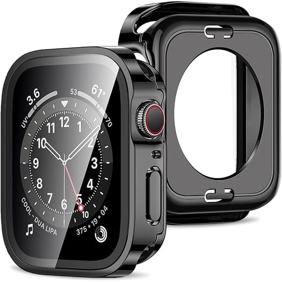 wonima01 2 in 1 Case [2-Pack] Compatible with Apple Watch Series 9 Series 8 Series 7 45mm with Built-in Screen Protector, Straight Edge Hard PC Full Body Protective Cover for iWatch 45mm, Black
