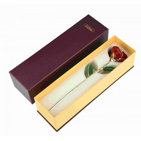 LAFGUR Love Forever Long Stem 24k Gold Foil Trim Red Rose Flower Best Gift for Valentine's Day, 24k Gold, Foil