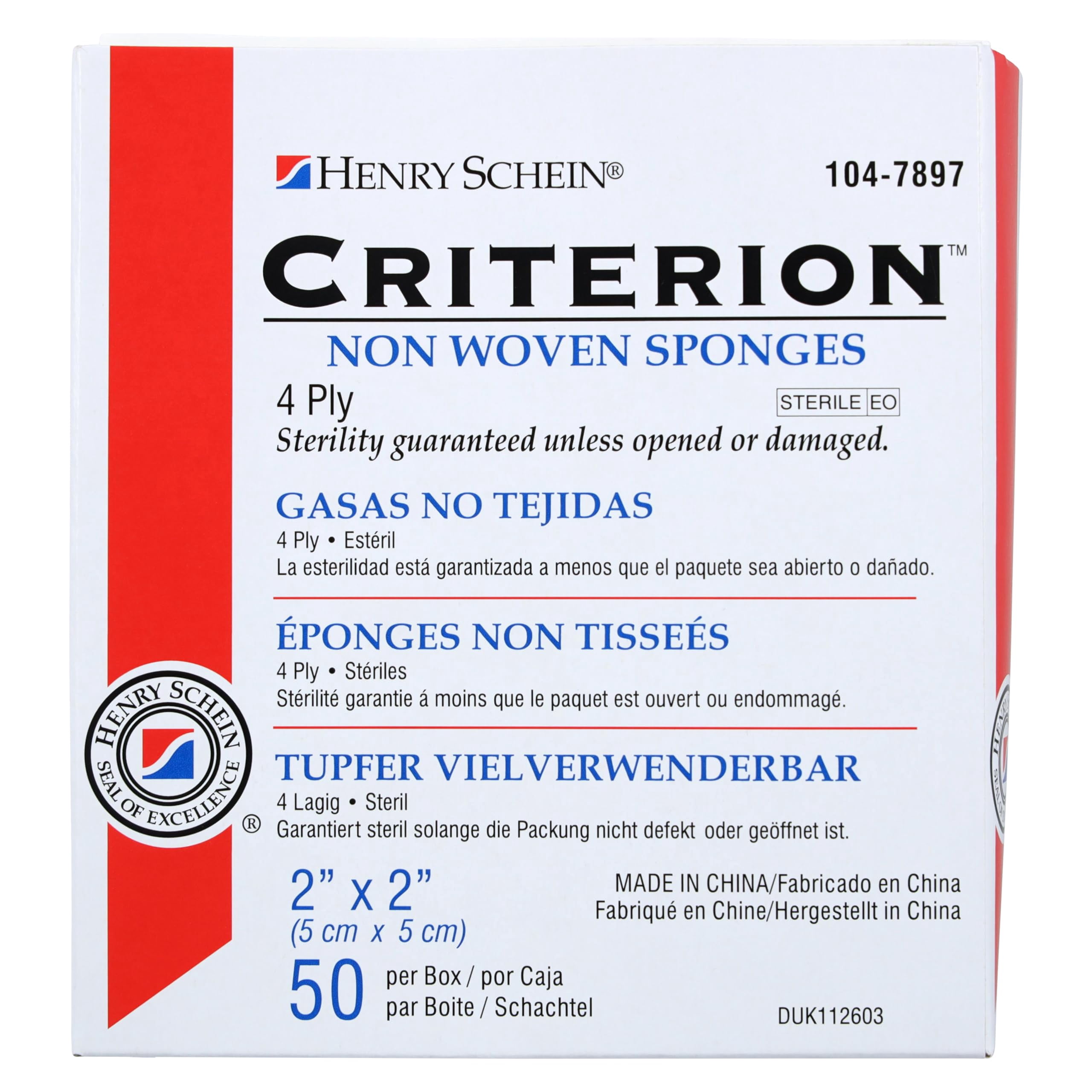 Henry Schein Rayon/Polyester Blend Non-Woven Sponges, 2 in x 2 in 4 Ply Sterile, 4-Ply, 50/Pack- 60 Packs, Total 3000 Counts