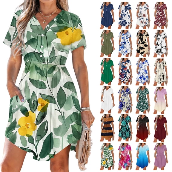 NSLGXD Plus Size Womens Summer Dresses Drawstring Waist Button Front Short Sleeve V Neck Mini Dress Short Sleeve Flowy A Line Sundress with Curvy Hem Wine Dress,Size S-3XL