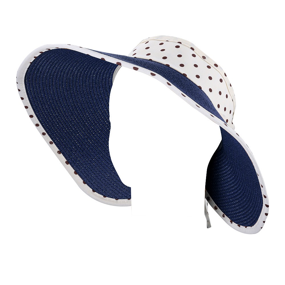 Women's and Girl's Polka Dot Straw Visor Sun Hat