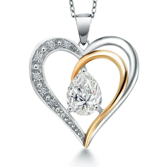 925 Silver & 10K Yellow Gold IGI Certified Lab Grown Diamond Heart Shape Pendant Necklace for Women By Keren Hanan | 1.06 Cttw | Center Pear Shape Diamond 1 Ct | F-G Color VS1 Clarity | 18 inch Chain