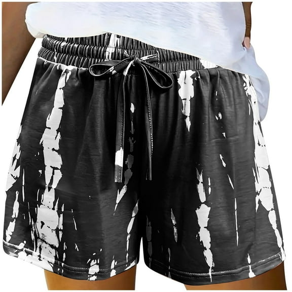 JWZUY Plus Size Shorts for Women Casual Print Beach Shorts with Pockets Summer Tie Dye Drawstring Shorts Black XXXXL
