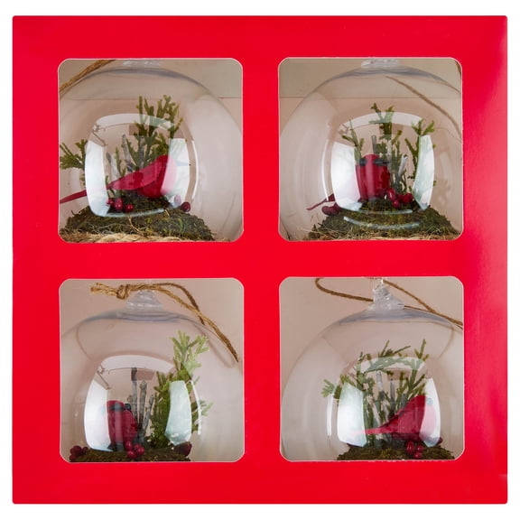 4-Count Multicolor Cardinal Scene in Ball Shatterproof Christmas Ornaments, 4", by Holiday Time