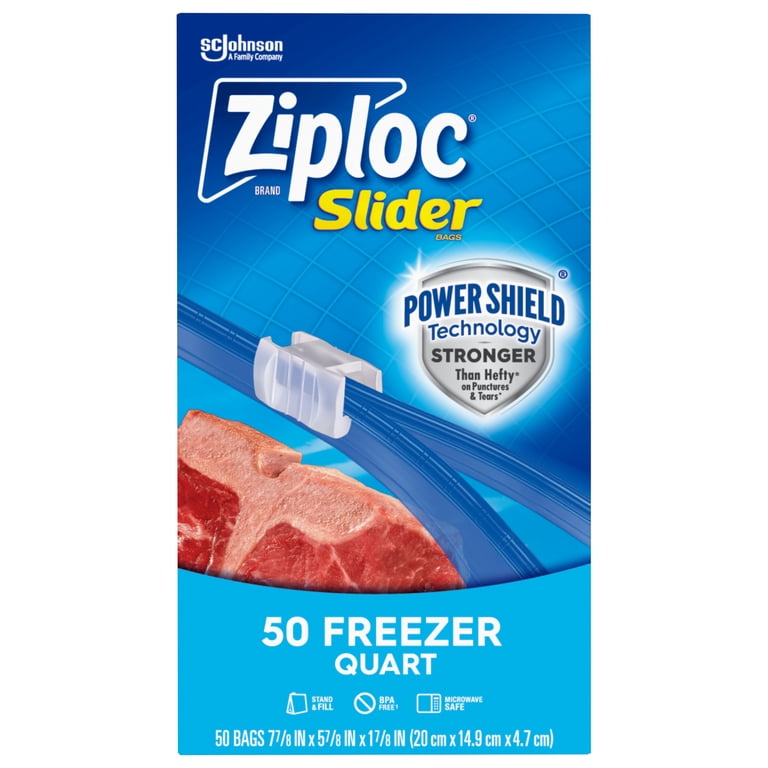 Ziploc Freezer Bags, Quart Size Slider Storage Bags with Power