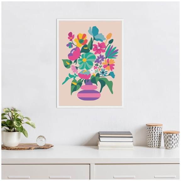 Kate and Laurel Abstract Floral Vase Framed Canvas Wall Art by Rachel Lee 18 x 24 Sylvie White, MidCentury, Flowers, Abstract, Still Life Art for Wall Decor, Living Room, Bedroom