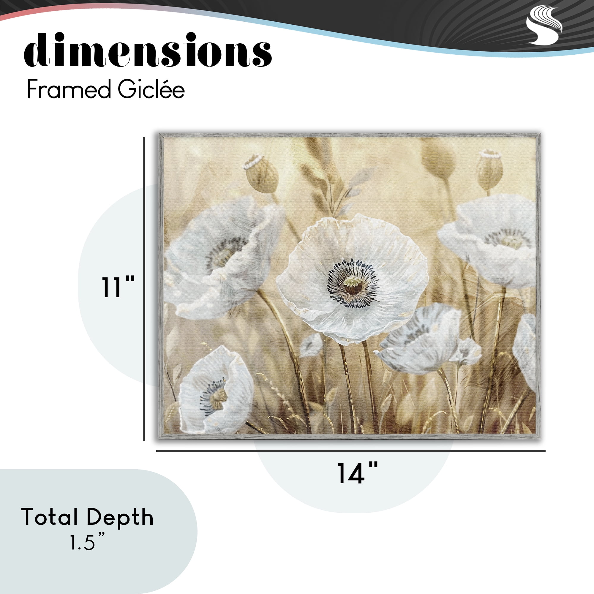 Stupell Industries White Poppies Beige Field Gray Framed Giclee Art, design by Kim Allen