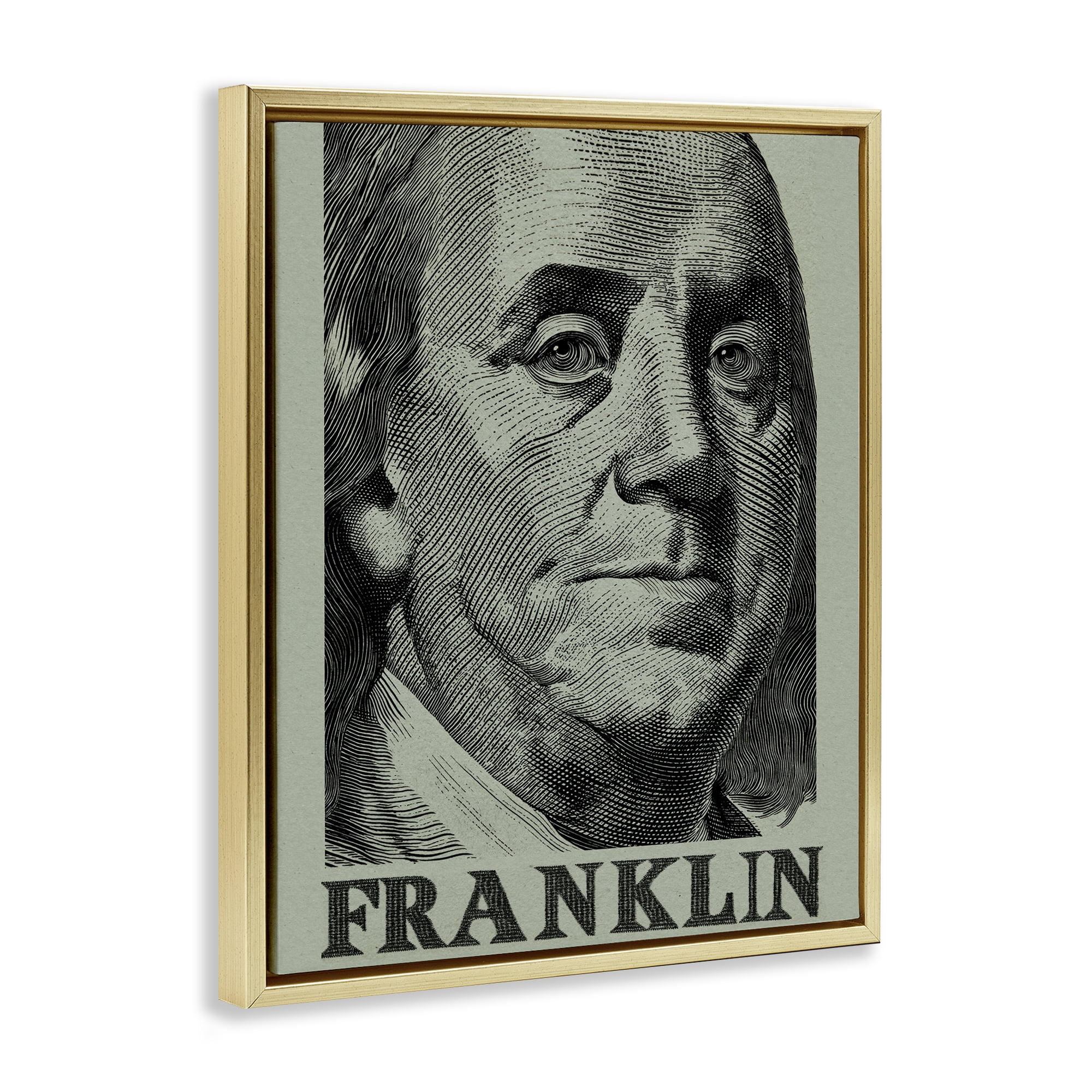 Stupell Industries Franklin's Influence Portrait Gold Framed Floater Canvas Wall Art, design by Svetlana Aleynikova