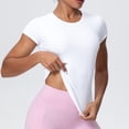 thumbnail image 5 of Garbnen Short Sleeve Shirt Women Slim Fit Crewneck Shirt Women Basic Seamless Yoga Workout Shirts Women White S, 5 of 7
