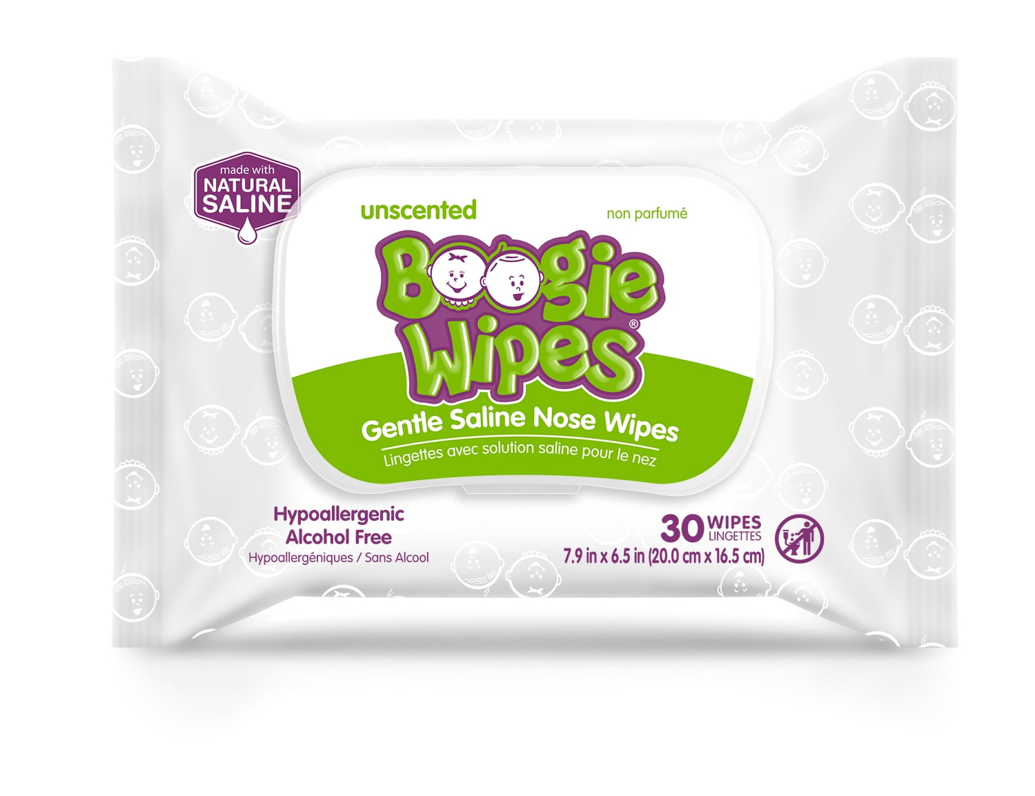 Boogie Wipes, Unscented Gentle Saline Wet Wipes for Runny or Dry Nose