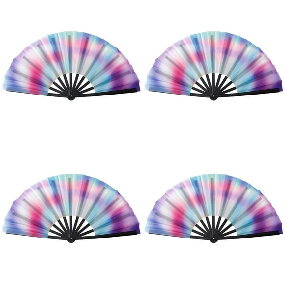 4PC Holographic Clack Hand Fans - Large 12" Iridescent Folding Rave Fans with Laser Colors - for Line Dancing, Music Festivals & UV Glow Parties - Party Performance Accessories