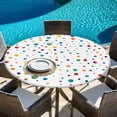 thumbnail image 6 of Colorful Polka Dot Round Tablecloth, Fitted Table Cover with Elastic for 36"-44" Round Tables, Rainbow Point Vibrant Table Cloth Outdoor Indoor Dinning Party Waterproof Tablecloths, 6 of 7