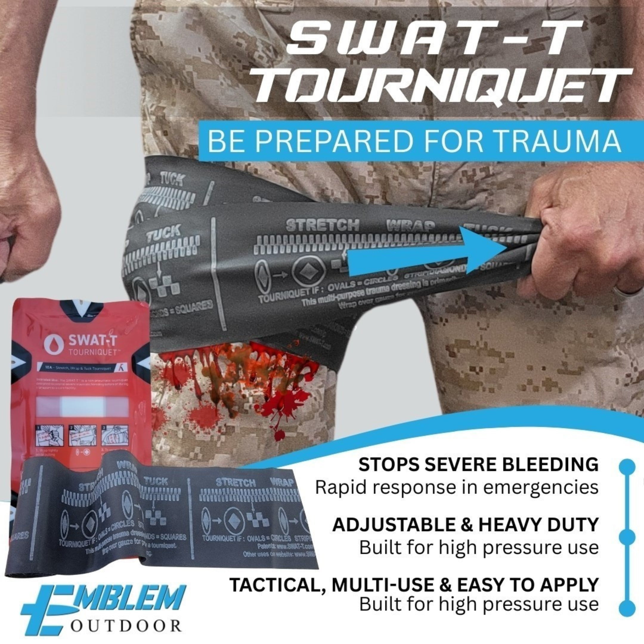 Emblem OD 242 Piece Survival First Aid Kit with Tourniquet | MOLLE Pouch with Paracord | Camping Hunting Hiking and Emergency Preparation | Survival Gear | Car First Aid Kit | Tan