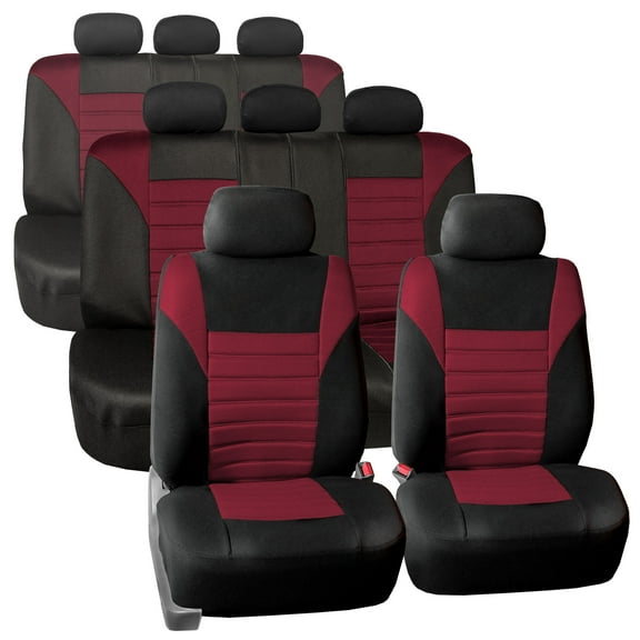 FH Group 3 Row 8 Seaters SUV Seat Covers for Auto 3D Mesh Burgundy Black Free Gift Air Freshener