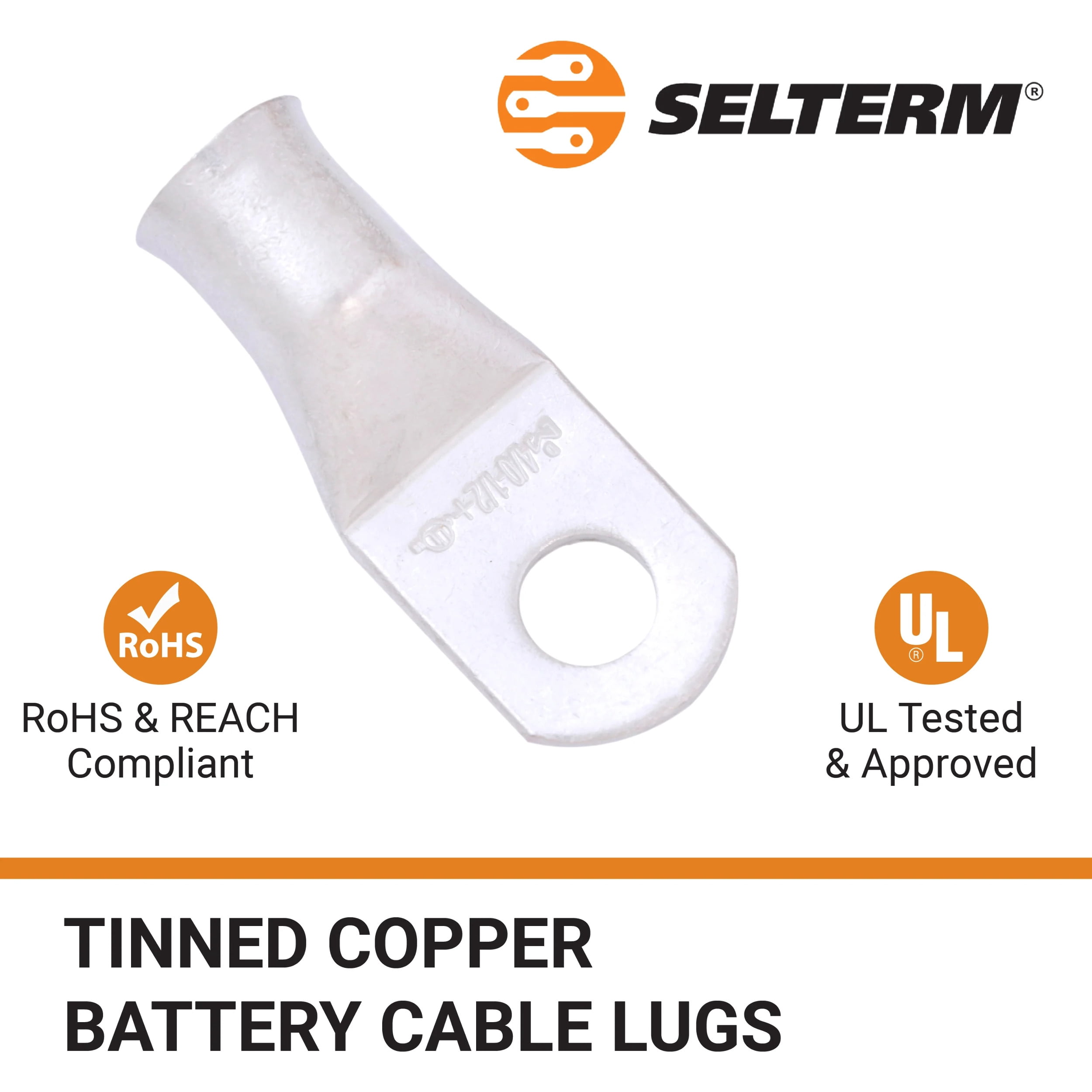 SELTERM 4/0 AWG XL 1/2" Ring Battery Cable End Terminal Lugs Marine Grade 5ea