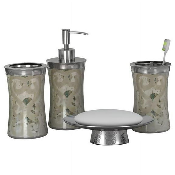 NuSteel MG-3456-SET4 Mercury Glass Set of 4 - Soap Dish Tbh, Tumbler & Lotion Pump